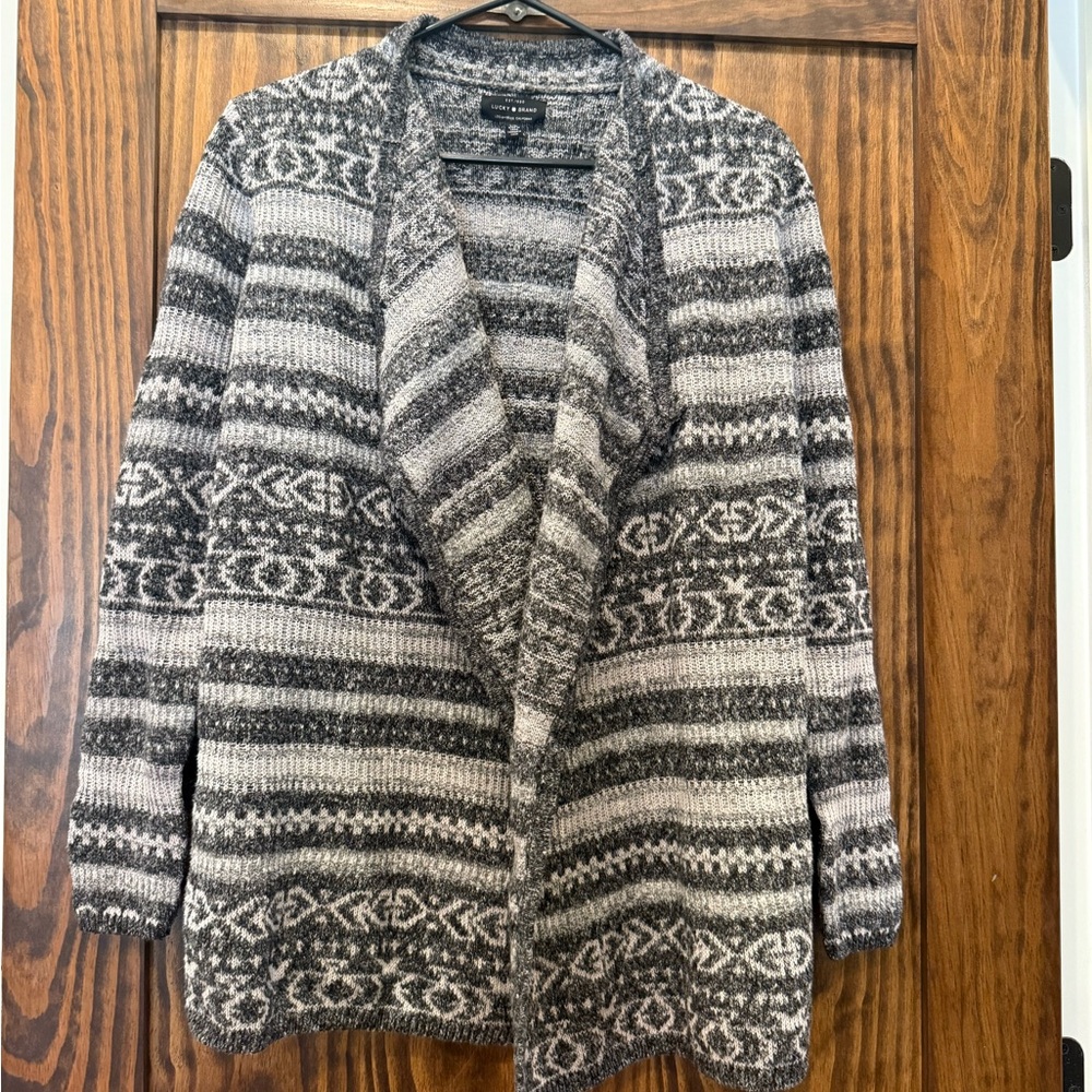 Lucky Brand Black and Gray Patterned Cardigan